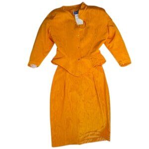 Archival Thierry Mugler Paris Blue Label Moire Skirt Suit c. 1990 Comma Cutout